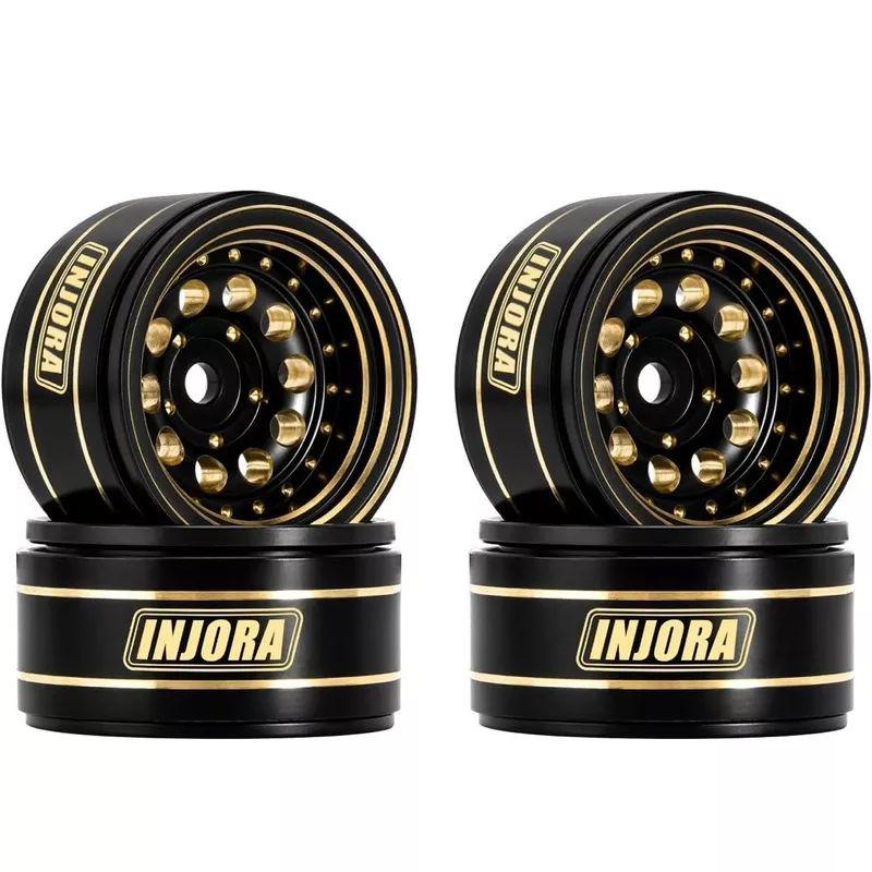 YQW-1008 INJORA 1.0 Beadlock Wheel Rims Black Coating Brass Rims for 1/24 1/18 RC Crawler Car Axial SCX24 AX24 TRX4M FCX24, 39g(Black)